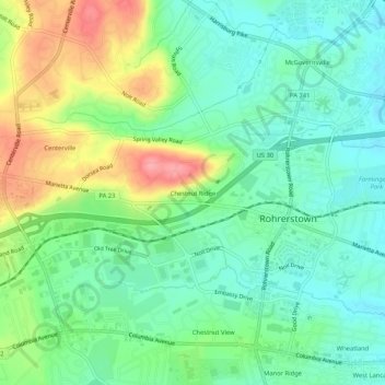 Mappa topografica Chestnut Ridge, altitudine, rilievo