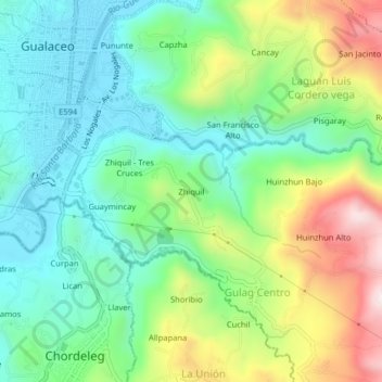 Mappa topografica Zhiquil, altitudine, rilievo