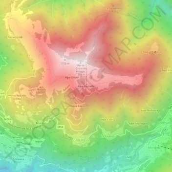 Mappa topografica Alpe Giumello, altitudine, rilievo