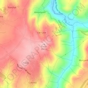 Mappa topografica Faião, altitudine, rilievo