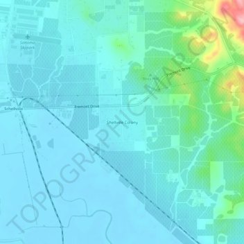 Mappa topografica Shellville Colony, altitudine, rilievo