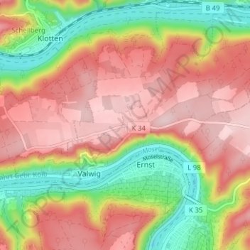 Mappa topografica Valwigerberg, altitudine, rilievo