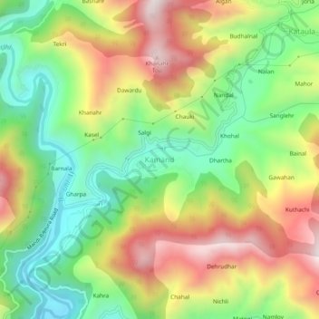 Mappa topografica Kamand, altitudine, rilievo