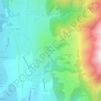 Mappa topografica Combalberte, altitudine, rilievo