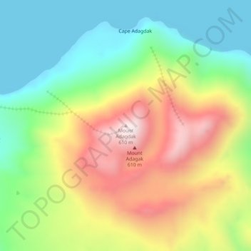 Mappa topografica Mount Adagdak, altitudine, rilievo