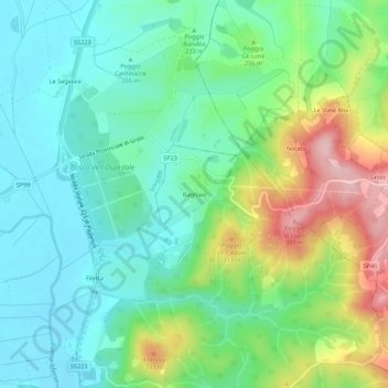 Mappa topografica Bagnaia, altitudine, rilievo
