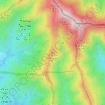 Mappa topografica Roques Blanques, altitudine, rilievo