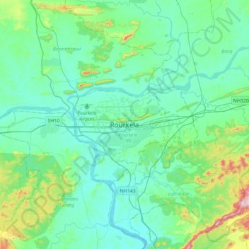 Mappa topografica Rourkela, altitudine, rilievo