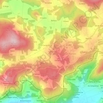 Mappa topografica Corveira, altitudine, rilievo