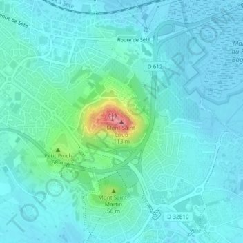 Mappa topografica Mont Saint-Loup, altitudine, rilievo