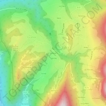 Mappa topografica Le Boyat, altitudine, rilievo