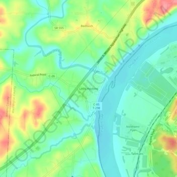 Mappa topografica Little Hocking, altitudine, rilievo
