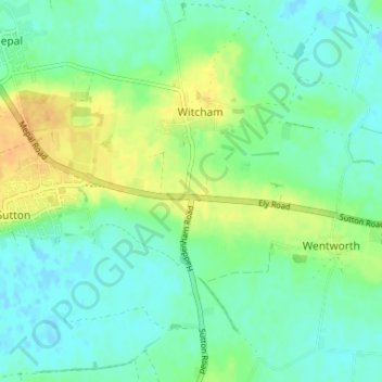 Mappa topografica Witcham Toll, altitudine, rilievo