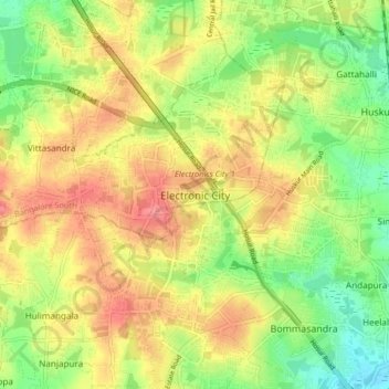 Mappa topografica Electronic City, altitudine, rilievo