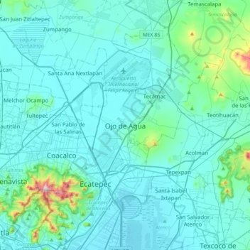 Mappa topografica Ojo de Agua, altitudine, rilievo