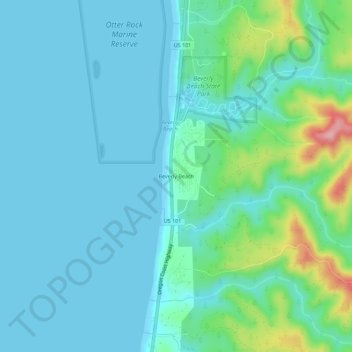 Mappa topografica Beverly Beach, altitudine, rilievo