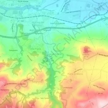 Mappa topografica Case di Coccia, altitudine, rilievo