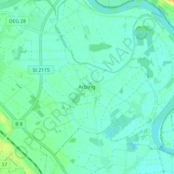 Mappa topografica Arbing, altitudine, rilievo