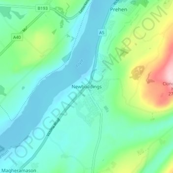 Mappa topografica Newbuildings, altitudine, rilievo