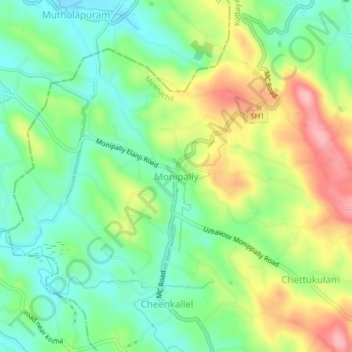 Mappa topografica Monipally, altitudine, rilievo