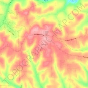 Mappa topografica Dawson, altitudine, rilievo