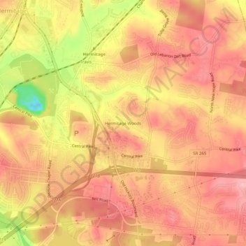 Mappa topografica Hermitage Woods, altitudine, rilievo