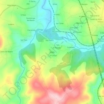 Mappa topografica Doade, altitudine, rilievo
