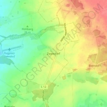 Mappa topografica Zweedorf, altitudine, rilievo