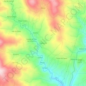 Mappa topografica Estevianas, altitudine, rilievo