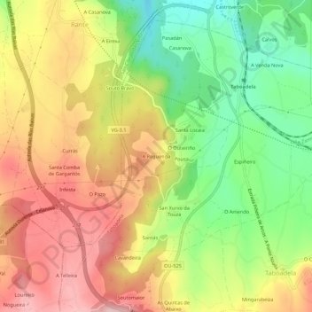 Mappa topografica A Reguenga, altitudine, rilievo