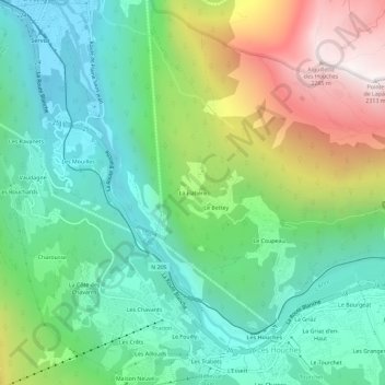 Mappa topografica La Flatière, altitudine, rilievo
