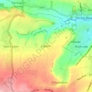Mappa topografica Clapton, altitudine, rilievo