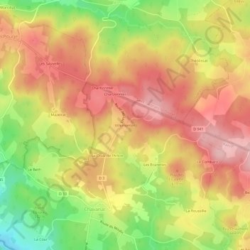 Mappa topografica Villemonteil, altitudine, rilievo