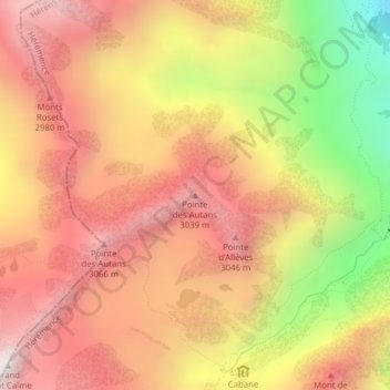 Mappa topografica Pointe des Autans, altitudine, rilievo