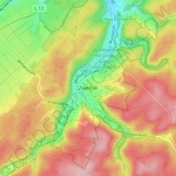 Mappa topografica Zweifall, altitudine, rilievo