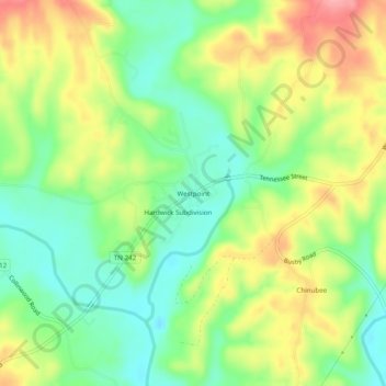 Mappa topografica Westpoint, altitudine, rilievo