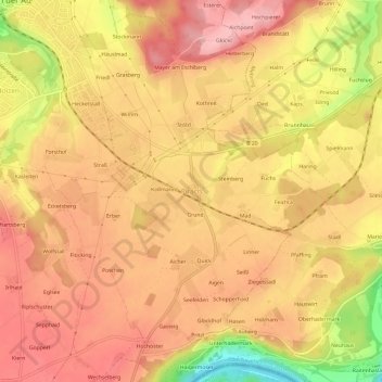 Mappa topografica Pirach, altitudine, rilievo