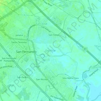 Mappa topografica Del Pilar, altitudine, rilievo