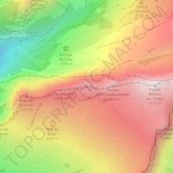 Mappa topografica Tête du Fer à Cheval, altitudine, rilievo