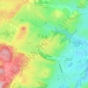 Mappa topografica Les Forges, altitudine, rilievo