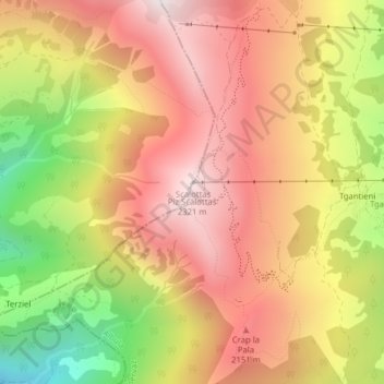 Mappa topografica Piz Scalottas, altitudine, rilievo