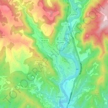Mappa topografica Puig-reig, altitudine, rilievo