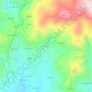 Mappa topografica Barros, altitudine, rilievo