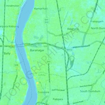 Mappa topografica North Dumdum, altitudine, rilievo