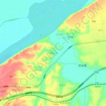 Mappa topografica 虎牢关村, altitudine, rilievo