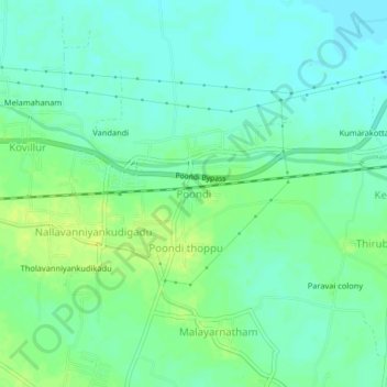 Mappa topografica Poondi, altitudine, rilievo