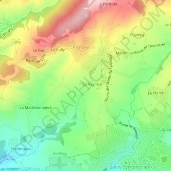 Mappa topografica La Neylière, altitudine, rilievo