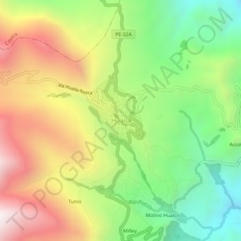Mappa topografica Hualla, altitudine, rilievo