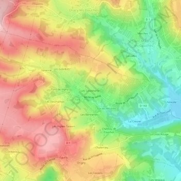 Mappa topografica Les Goutelaines, altitudine, rilievo