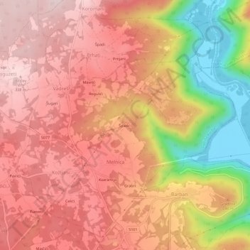 Mappa topografica Špadići, altitudine, rilievo